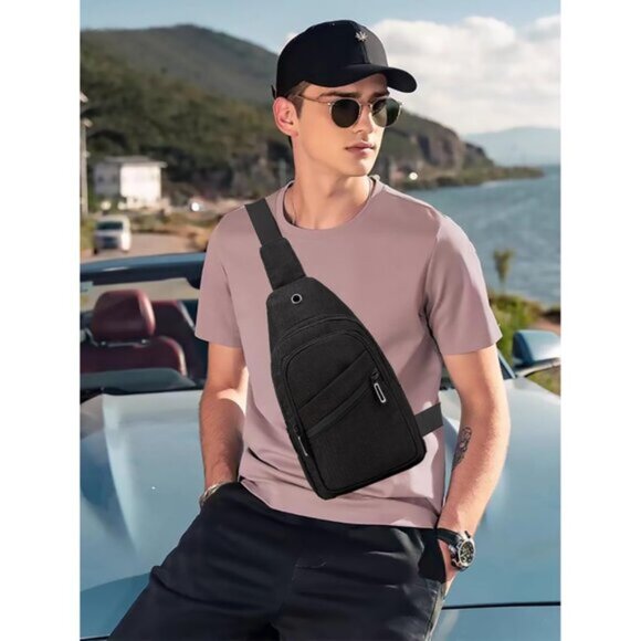 New Black / White Small Sling Backpack Chest Daypack Crossbody Bag main image 5
